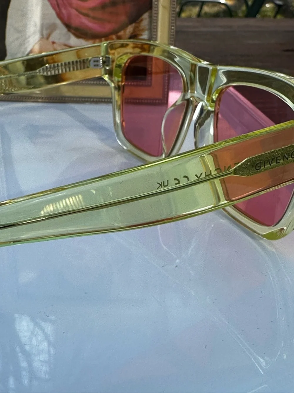Givenchy GV400020 Translucent Green Sunglasses Pink Lens w/ COA